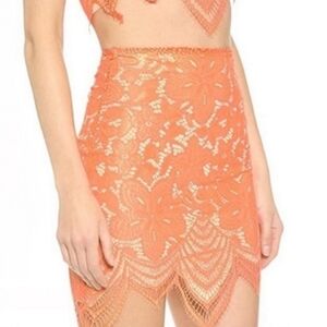For Love & Lemons Guava Lace Skirt Boho Orange Floral Crochet sz XS